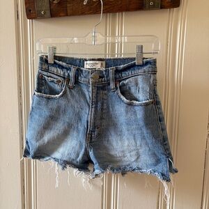 Abercrombie & Fitch Light Blue High-Rise Frayed Denim Shorts